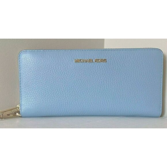 S Michael Kors Continental Wallet Wristlet Pale Blue Leather 35T7GTVE7L NWT - Picture 1 of 6